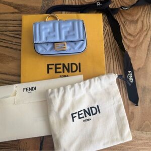 FENDI NANO BAGUETTE CHARM Light blue nappa leather charm
